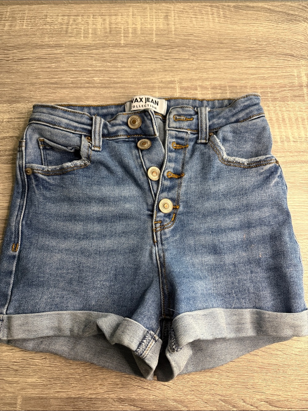 High-Rise Rolled Hem Denim Shorts - Blue